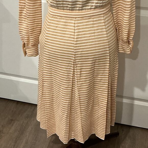 Goldworm 70s Tussah Silk Blend Beige Striped Long Sleeve Vintage Dress Size 16 - Picture 6 of 12